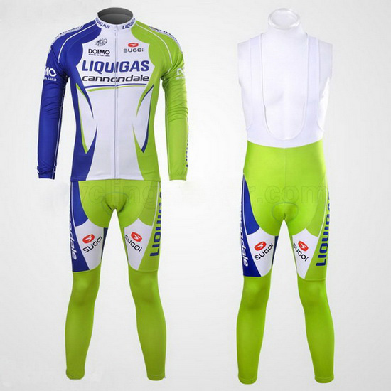 2012 Maillot Liquigas Tirantes Mangas Largas Blanco Y verde